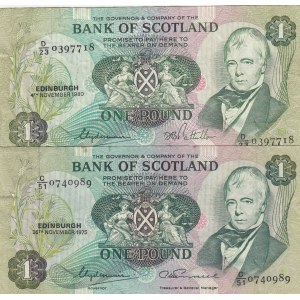 Scotland, 1 Pound, 1975, VF, p111c, (Total 2 banknotes)