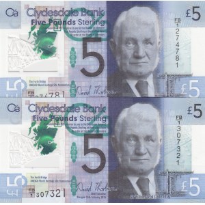 Scotland, 5 Pounds, 2015, XF, p369, (Total 2 banknotes)