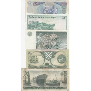 Scotland, 1 Pound, 5 Pounds, (Total 5 banknotes)