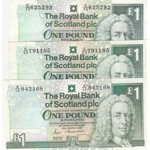 Scotland, 1 Pound, (Total 3 banknotes)