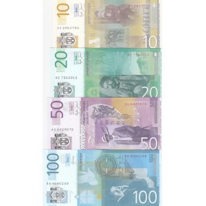 Serbia, 10-20-50-100 Dinara, 2006-2013, UNC, (Total 4 banknotes)