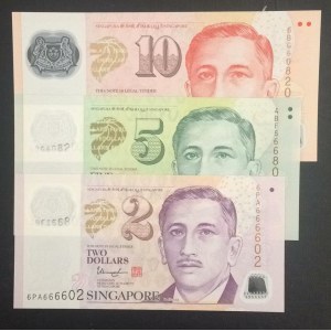 Singapore, 2-5-10 Dollars, 2005, UNC, (Total 3 banknotes)