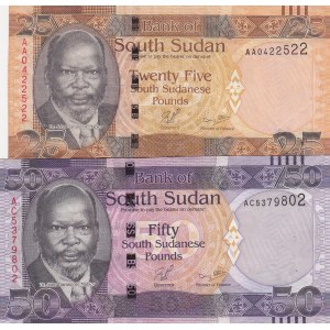 South Sudan, 25-50 Pounds, 2011, (Total 2 banknotes)