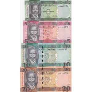 South Sudan, 1-5-10-20 Pounds, 2011-2016, UNC, (Total 4 banknotes)
