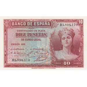 Spain, 10 Peseta, 1935, AUNC, p86