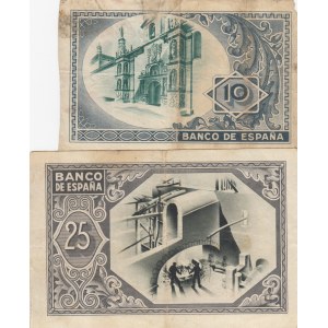 Spain, 10-25 Pesetas, 1937, FINE, (Total 2 banknotes)