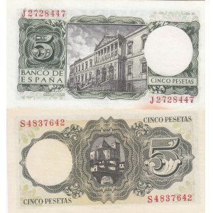 Spain, 5 Pesetas, (Total 2 banknotes)