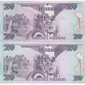 Tanzania, 20 Shilingi, 1985, p9, (Total 2 banknotes)