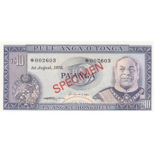 Tonga, 10 Pa'anga, 1978, UNC, p22bCS1, SPECIMEN
