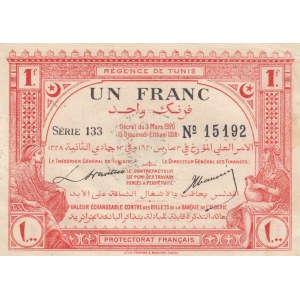 Tunisia, 1 Franc, 1920, UNC (-), p49