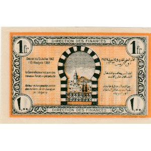 Tunisia, 1 Franc, 1943, AUNC, p55