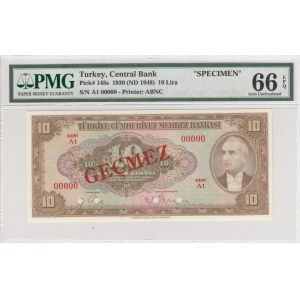 Turkey, 10 Lira, 1948, UNC, p148s, SPECIMEN