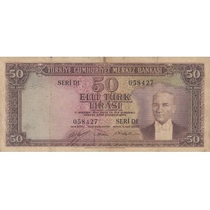 Turkey, 50 Lira, 1951, POOR, p162