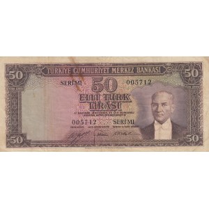 Turkey, 50 Lira, 1953, VF, p163