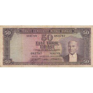 Turkey, 50 Lira, 1953, FINE, p163