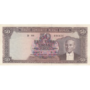 Turkey, 50 Lira, 1960, XF (+), p166, 5. Emission