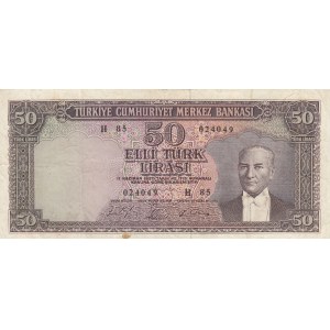 Turkey, 50 Lira, 1964, FINE, p175a