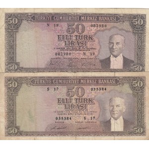 Turkey, 50 Lira, 1964/1971, FINE, p175a, (Total 2 banknotes)