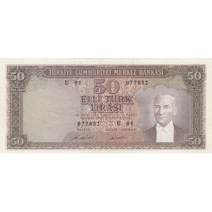 Turkey, 50 Lira, 1971, XF, p187a