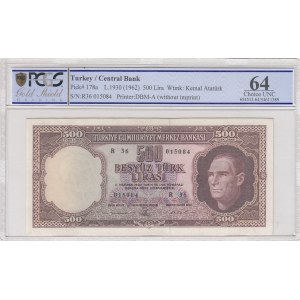 Turkey, 500 Lira, 1962, UNC, p178a