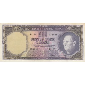 Turkey, 500 Lira, 1968, XF, p183