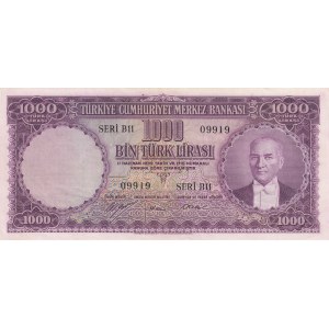 Turkey, 1.000 Lira, 1953, XF, p172, 5. Emission