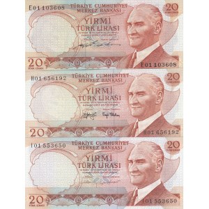 Turkey, 20 Lira, 1974/1983, UNC, p187a, (Total 3 banknotes)