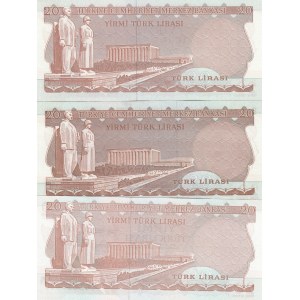 Turkey, 20 Lira, 1974/1983, UNC, p187a, (Total 3 banknotes)