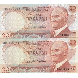 Turkey, 20 Lira, 1979, UNC, p187a, (Total 2 banknotes)