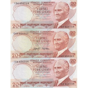 Turkey, 20 Lira, 1979/1983, UNC, p187a,p187b, (Total 3 banknotes)