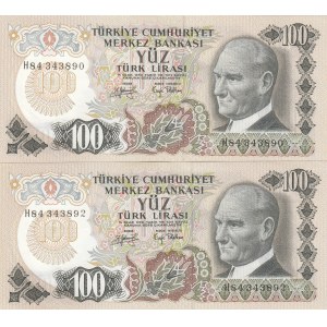 Turkey, 100 Lira, 1979, AUNC, p189, (Total 2 banknotes)