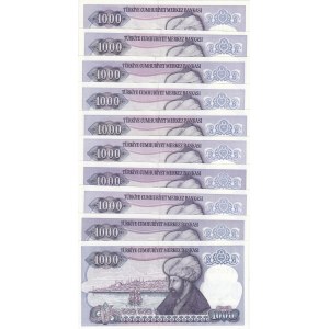 Turkey, 1.000 Lira, 1986-1988, UNC, p196, (Total 10 banknotes)