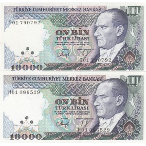 Turkey, 10.000 Lira, 1989, UNC, p200, (Total 2 banknotes)
