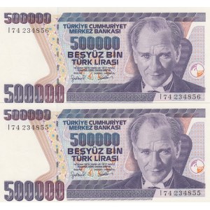 Turkey, 500.000 Lira, 1997, UNC, p212, (Total 2 concecutuve banknotes)
