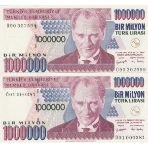 Turkey, 1.000.000 Lira, 2002, UNC, p213, (Total 2 banknotes)