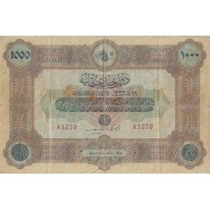 Turkey, Ottoman Empire, 1.000 Lira, 1917, FINE, p107, Cavid / Hüseyin Cahid