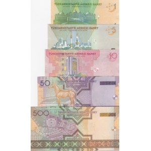 Turkmenistan, 1-5-10-50-500 Manat, UNC, (Total 5 banknotes)