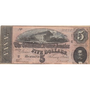 Confederate States of America, 5 Dollars, 1864, XF,