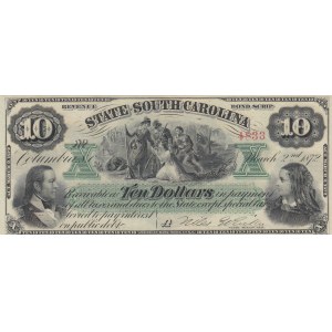 Confederate States of America, 10 Dollars, 1872, UNC,