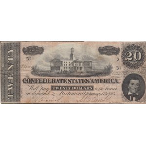 Confederate States of America, 20 Dollars, 1864, VF, p69