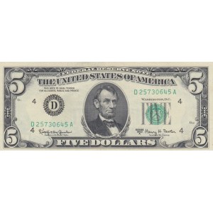 United States of America, 5 Dollars, 1963, XF (+), p444b