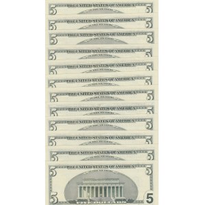 United States of America, 5 Dollars, 1999, UNC, p505, ( Total 12 banknotes )
