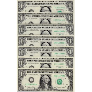 United States of America, 1 Dollar, UNC, (Total 7 banknotes)