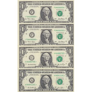 United States of America, 1 Dollar, UNC, (Total 4 banknotes)