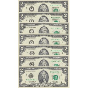 United States of America, 2 Dollars, UNC, (Total 7 banknotes)