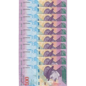 Venezuela, 100 Bolivares, 2018, UNC, pNew, (Total 10 banknotes)