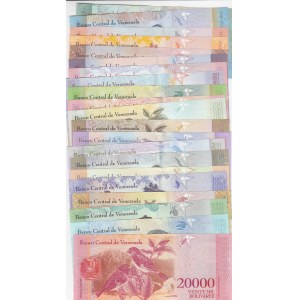 Venezuela, 2-5-10-20-50-100-200-500-1000-2000-5000-10.000-20.000 Bolivares, UNC, (Total 21 banknotes)