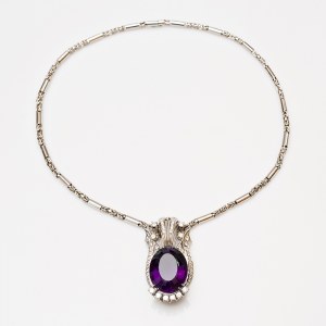 Necklace, white gold, diamonds, amethyst, mid-20th century.
