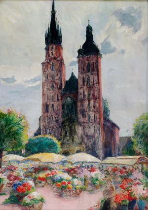 Jan Rubczak (1884-1942), Targ kwiatów na Rynku Krakowskim, ok. 1934