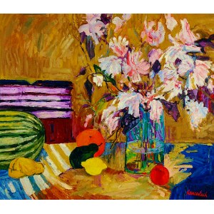 Jan Szancenbach (1928-1998), Różowe kwiaty, 1997